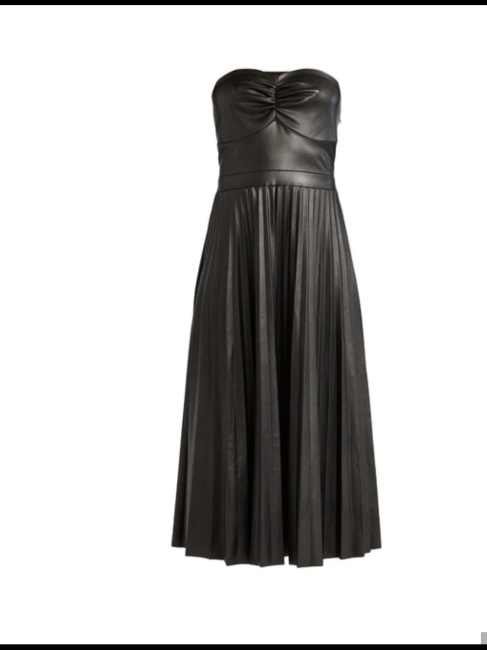 Scoop NWT Strapless Black Pleated Faux-Leather Midi Dress Size L - Picture 6 of 6